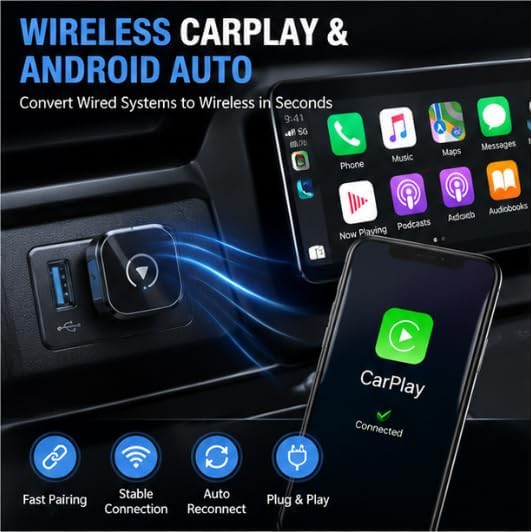 Wireless CarPlay Adapter for Ford Edge 2020-2021 SUV- Slim Mini USB Design with Type-C Extension for Stable Zero-Latency Connection