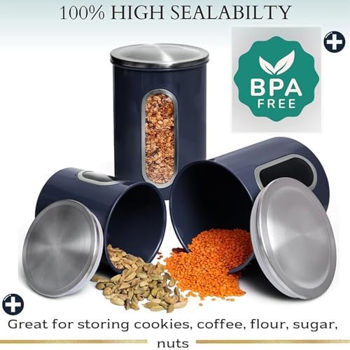 Mixpresso 3-Pcs Blue Canisters Set for Kitchen Storage Airtight Jars