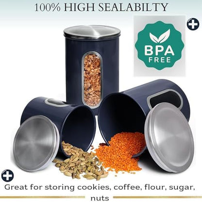 Mixpresso 3-Pcs Blue Canisters Set for Kitchen Storage Airtight Jars