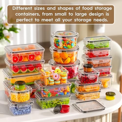 KEMETHY 70 PCS Food Storage Containers with Lids Airtight, Total 856oz, BPA-free, Food-grade, Eco-friendly Material, Leak Proof Plastic Containers, Microwave/Dishwasher Safe