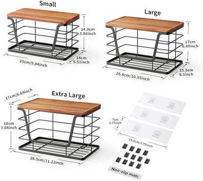 ALOCEO 3 Pack Stackable Storage Bins with Lids, Stainless Steel Trash Bag Dispenser Roll Holder for for Kitchen Sink, Laundry, Pantry Organizer and Storage, Walnut Black