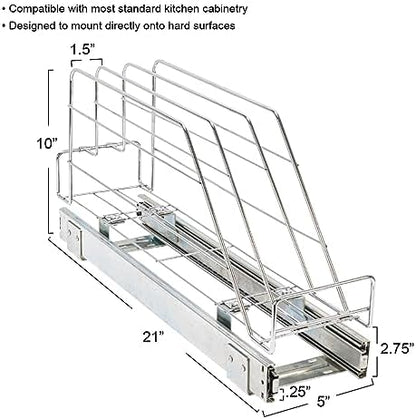 Household Essentials Glidez Multipurpose Chrome-Plated Steel Pull-Out/Slide-Out Storage Organizer for Cookware and Bakeware - Fits Standard Size Cabinet or Shelf, Chrome