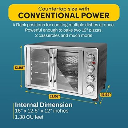 Elite Gourmet ETO4510MX French Door Convection Oven 47.5Qt, Stainless Steel