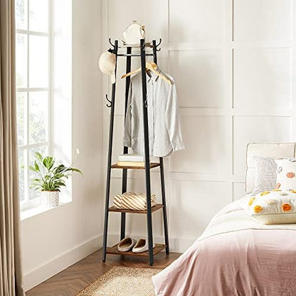 VASAGLE Coat Rack Freestanding, Hall Tree with 4 Shelves