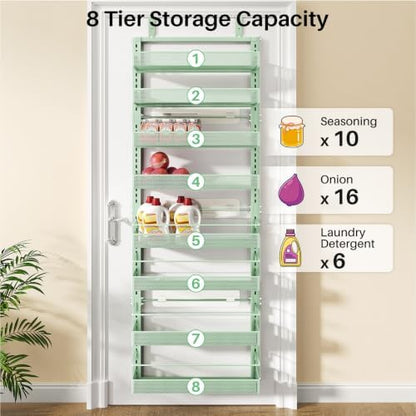 SNTD 8 Tiers Over the Door Organizer, 17" W x 6" D x 69" H, Green