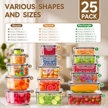 KEMETHY Large 50 PCS Food Storage Containers with Airtight Lids, BPA-Free