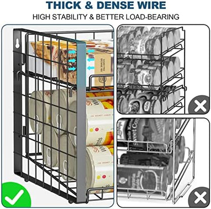 JKsmart 2-Tier Stackable Can Rack Organizer for Pantry, Adjustable Can Dispenser Holds Up to 60 Cans, Can Storage Holder for Various Ounces of Canned Food Soda Drinks, Black, 2 Pack