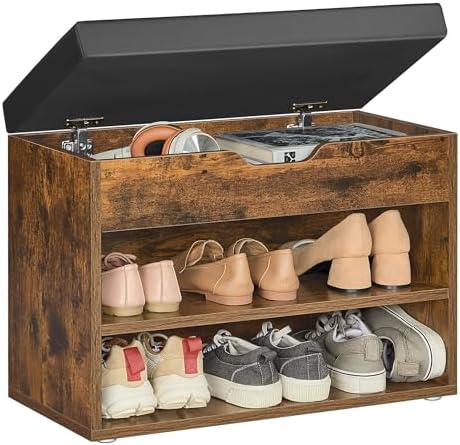 VASAGLE Storage Bench with Cushion, Shoe Bench, 11.8 x 23.6 x 17.3 Inches