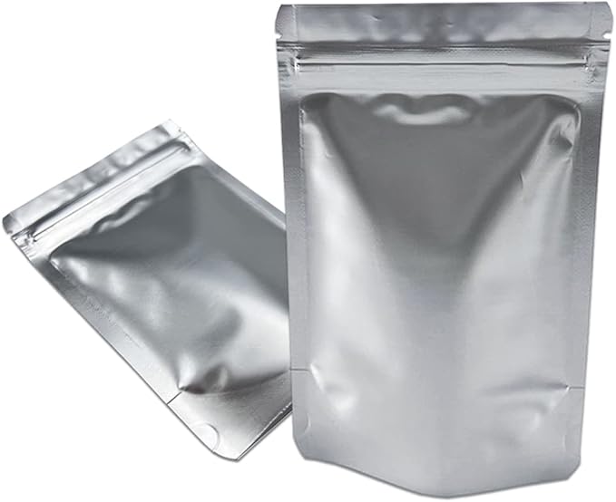 PABCK 50 Pieces 5.5x7.87 inch(Inside Size 4.7x5.1 inch) Stand-Up Resealable Heat Seal Bags 3.55mil Thick Frosted Silver Foil Sealed Bags for Zip Packaging Lock Food Storage Pouch