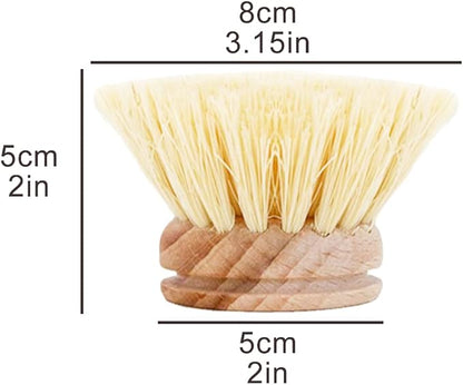 AMERWASH PLUS Classic Dish Brush Replacement Head 3 Packs, Natural Bristle