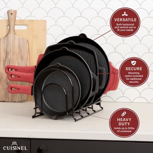 Cuisinel Silicone-Coated Pan Organizer, 12" Cast Iron Skillet Rack, 2 Pack