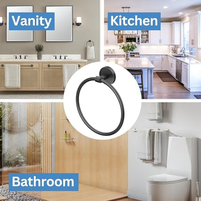 Gatco 5552MX Sky Towel Ring | Modern Hand Towel Holder for Bathroom | Stylish Decorative Hardware, Heavy Duty Metal, EZ Ancor Mounting | Matte Black