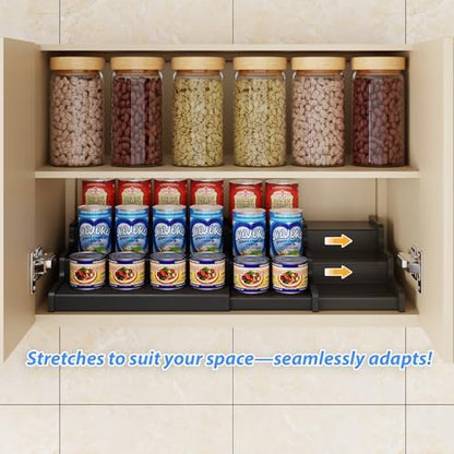 3-Tier Expandable Bamboo Can Organizer for Pantry, Holds 24 Cans, Black