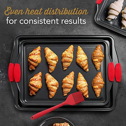 Eatex Nonstick Baking Sheet Set, 15-Piece Baking Pans Set with Silicone Handles, Carbon Steel Cookie Sheets for Baking, Commercial Grade Quality Bakeware Sets Includes Muffin Pan, Cake Pan and More