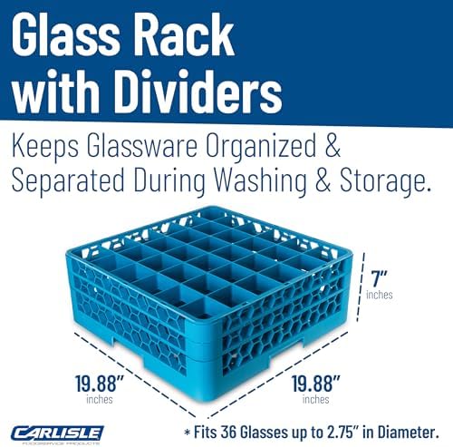 Carlisle FoodService Products RG36-214 OptiClean 36 Compartment Glass Rack with 2 Extenders, 2-15/16" Compartments, Blue (Pack of 3)