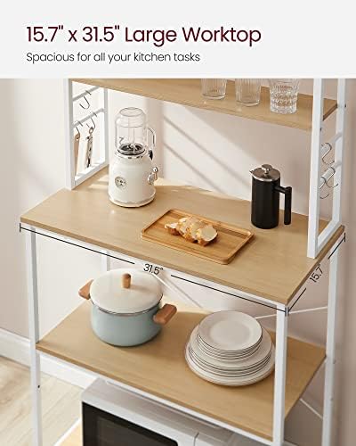 VASAGLE Coffee Bar, 31.5 Inchs 6-Tier Baker's Rack with 6 Hooks