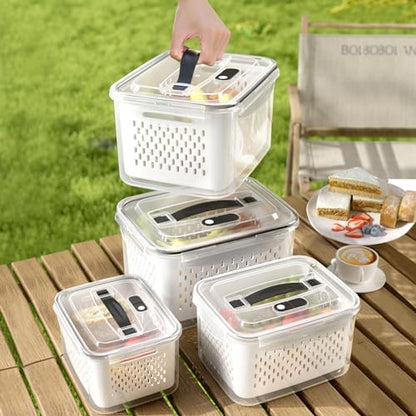 Fruit Storage Containers for Fridge with vent holes and handle，Airtight Food Storage Containers Keep Fruits, Vegetables, Berry, Meat Fresh longer,BPA-free Fridge Storage Container with Lid (3 Pack)