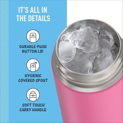 THERMOS FUNTAINER 16 Ounce Stainless Steel Vacuum Insulated Bottle with Wide Spout Lid,Neon Pink,(Pack of 6)