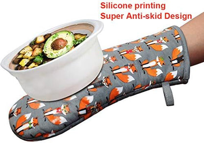 Oven Mitts Gloves 1 Pair Heat Resistant 480 ℉ Non Slip Clear Silicone Printed