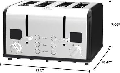 CUSIMAX 4 Slice Toaster, Stainless Steel, Ultra-Clear LED Display & Extra Wide