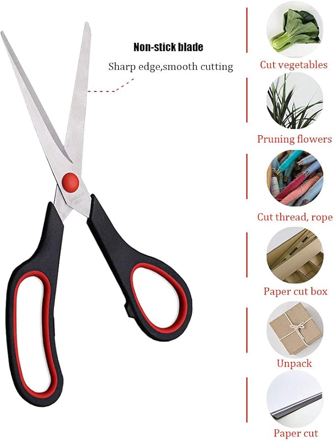 Scissors, 8.5 Inch Ultra Sharp Shears, Comfort-Grip Handles Household