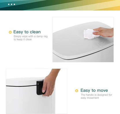 FDW | 13 Gallon Trash Can with Lid | White | Fingerprint-Proof | Made of