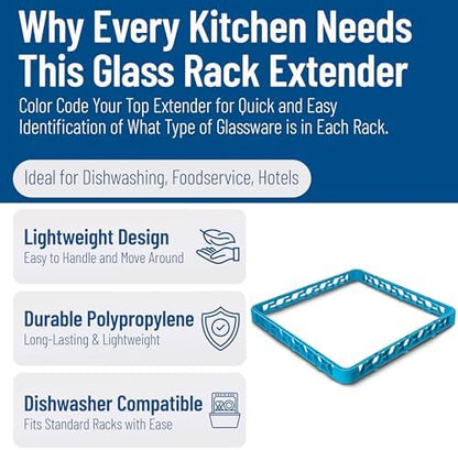 Carlisle FoodService Products OptiClean Open Glass Rack Extender for Commercial Kitchens and Restaurants – 19.75" x 19.75" x 1.75" Dishwasher Glass Rack Extender – Honeycomb Design, Blue, (Pack of 6)