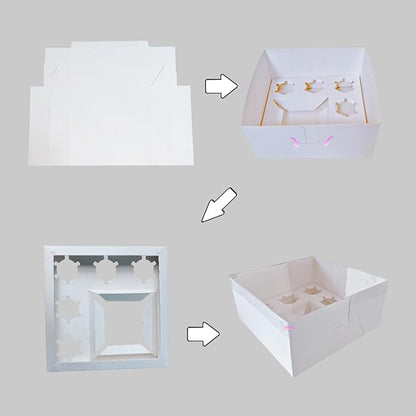 Bento Cake Box - Easy to Assemble White 4-inch Cake and 5 Cupcakes Box With Insert - 5 Sets Base for Family Birthday Party Mother's Day