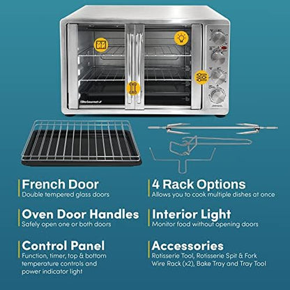 Elite Gourmet ETO4510MX French Door Convection Oven 47.5Qt, Stainless Steel