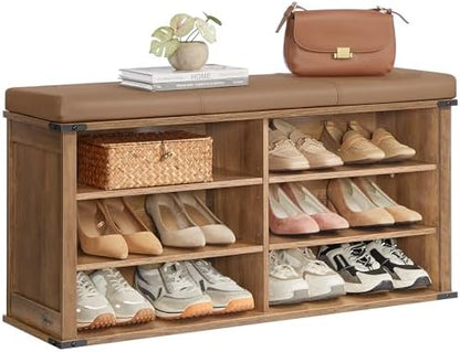 VASAGLE Shoe Storage Bench with Removable Cushion, Adjustable Shelves