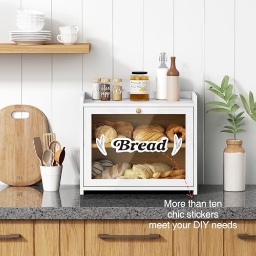 White Double Layer Bread Box for Kitchen Countertop, 2 Tier Large Breadbox