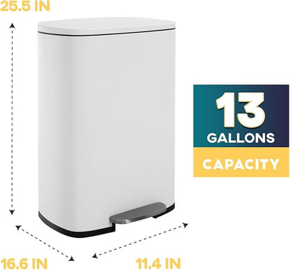 FDW | 13 Gallon Trash Can with Lid | White | Fingerprint-Proof | Made of