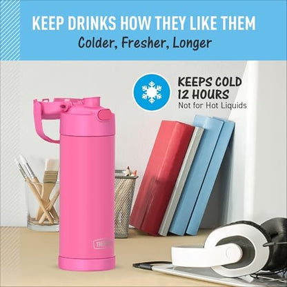 THERMOS FUNTAINER 16 Ounce Stainless Steel Vacuum Insulated Bottle with Wide Spout Lid,Neon Pink,(Pack of 6)