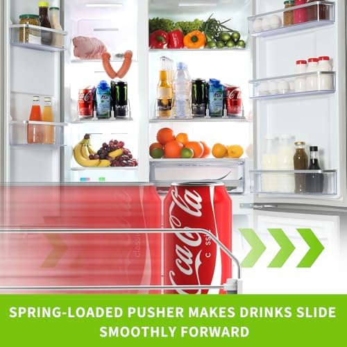 Coanto Drink Organizer for Fridge, Soda Can Organizer for Refrigerator with Automatic Pusher Glide, Adjustable Width Drink Dispenser for Fridge, Holds up to 15 Cans or Bottles, 3 Row
