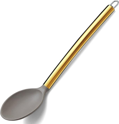 Berglander Non-stick Silicone Solid Serving Spoon, Titanium Gold Plating handle