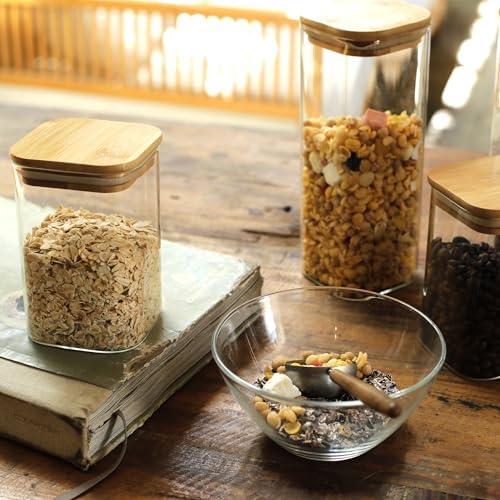 LIBWYS 8-Pack Square Glass Storage Jars with Bamboo Lids (0.6Qt/1.06Qt)