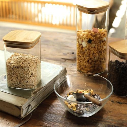 LIBWYS 8-Pack Square Glass Storage Jars with Bamboo Lids (0.6Qt/1.06Qt)