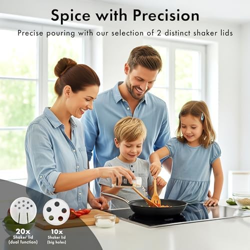 EDELHAUS Glass Spice Jars with Label, Seasoning Set, 24x Black Steel Lids