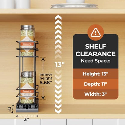 Mystozer Pull Out Spice Rack Organizer for Cabinet, Slide Out Spice Racks, Easy to Install Spice Cabinet Organizer, 2.5" Wx10.43 Dx8.26 H, 1 Drawer 2 Tiers（Black）