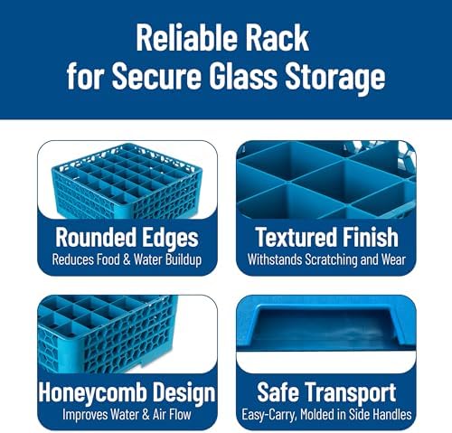 Carlisle FoodService Products RG36-314 OptiClean 36 Compartment Glass Rack with 3 Extenders, 2-15/16" Compartments, Blue (Pack of 2)