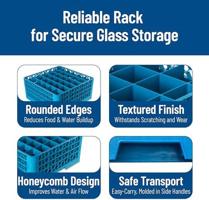 Carlisle FoodService Products RG36-314 OptiClean 36 Compartment Glass Rack with 3 Extenders, 2-15/16" Compartments, Blue (Pack of 2)