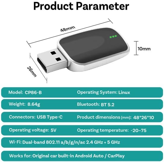 Wireless Android Auto Adapter for BMW i3 2019-2025,Fast Auto-Connect Android Auto Wireless Adapter,Plug and Play Mini Stable Adapter