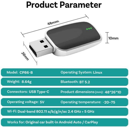 Wireless Android Auto Adapter for BMW i3 2019-2025,Fast Auto-Connect Android Auto Wireless Adapter,Plug and Play Mini Stable Adapter
