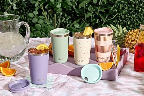 Ello 16oz Stainless Steel Stacking Cups with Lids, 2 Pack, Stripes & Dots