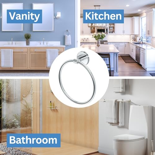 Gatco 5552 Sky Towel Ring | Modern Hand Towel Holder for Bathroom | Stylish Decorative Hardware, Heavy Duty Metal, EZ Ancor Mounting | Chrome
