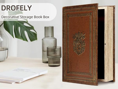 Decorative Book Box Fake Leather Embossed Cover Vintage Style Brown Storage Box - Large 1-06, Decoration for Coffee Table, Bookshelves, Jewelry, Postcard, Photo Storage, Graduation Gift