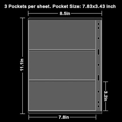 12 Sheets Paper Money Collection Supplies Pages, Currency Collecting Book Album Sleeves, 36 Pocket Money Stamp Page Holders for Standard 9-Hole Coin Collector Binder, 3 Pockets/Sheet
