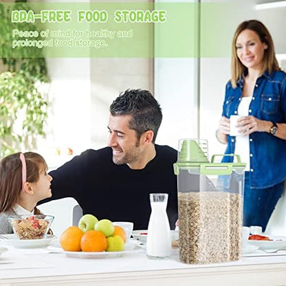 TBMax Rice Container Cereal Storage Container 2 Pack 5 Lbs, Plastic Kitchen Pantry Food Storage Container with Cup, Small Pet Dog Cat Food Dispenser -Green
