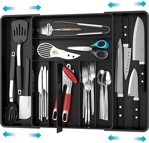 Simple Houseware Expandable Kitchen Drawer Flatware Organizer, Black