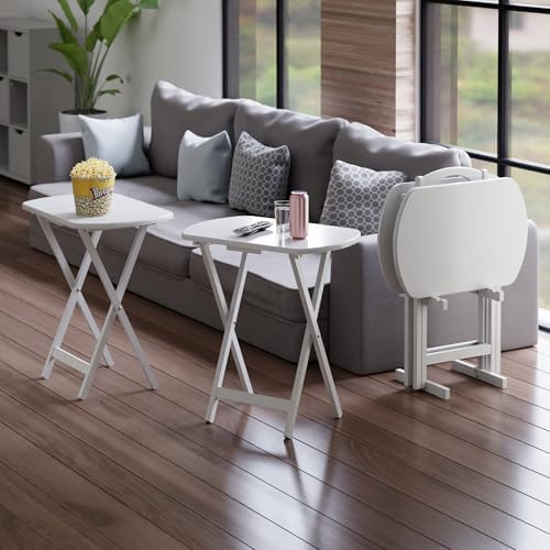 Winsome Corbett Set of 4 Oversized Foldable Snack Tables with Storage Rack, Easy to Store Portable Fold Up Table Set for Kitchen, Living Room TV Dining, Crafts, Puzzles, Work from Home